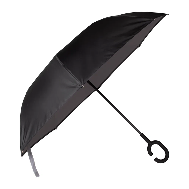 guarda chuva invertido preto e cinza